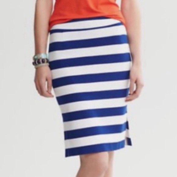 Banana Republic Dresses & Skirts - NWT Banana Republic Royal Blue & White Striped Ponte Knit Side Slit Pencil Skirt